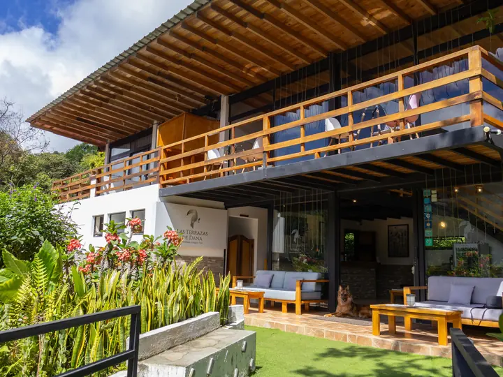 Main building and terrace of Las Terrazas de Dana Boutique Lodge & Spa, Mindo Cloud Forest