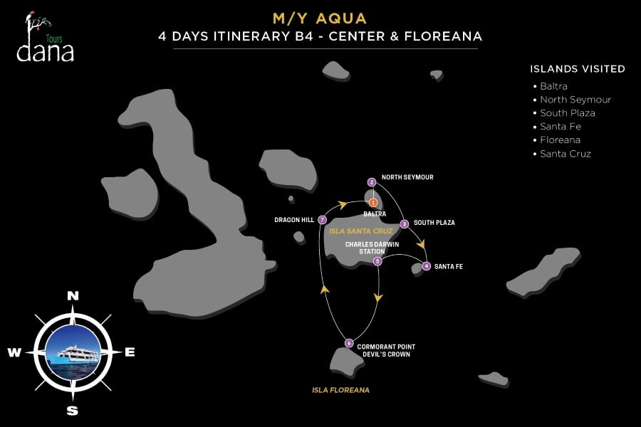 MY Aqua 4 Days Itinerary B4 - Center &amp; Floreana