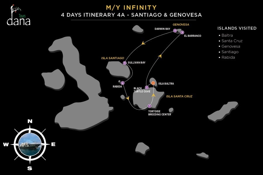 MY Infinity 4 Days Itinerary 4A - Santiago &amp; Genovesa