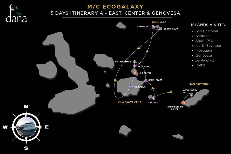MC EcoGalaxy 5 Days Itinerary A - East, Center &amp; Genovesa