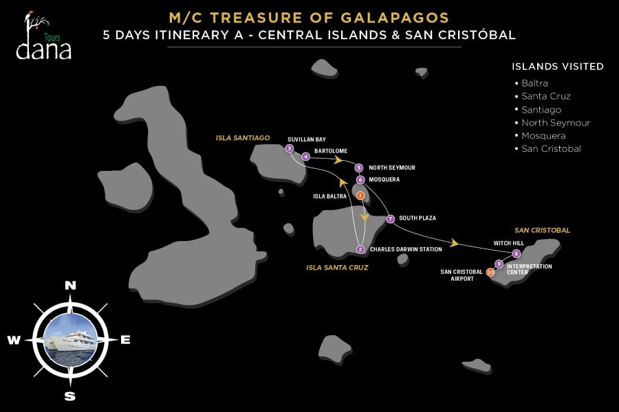 MC Treasure of Galapagos 5 Days Itinerary A - Central Islands & San Cristobal